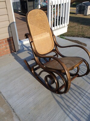 VINTAGE THONET STYLE Bentwood With Rattan Rocking Chair MCM / Boho