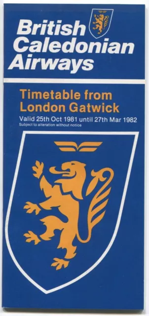 British Caledonian London Gatwick Timetable Winter 1981/82 Bcal