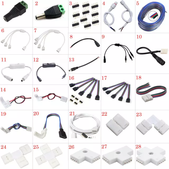 LED Strip Connector Adapter Cable PCB Clip Solderless 3528 5050 5630 3014 RGB