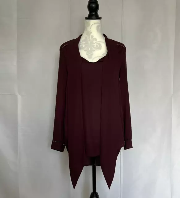 Mint Velvet Blouse Shirt Burgundy Size 8 Long Sleeve