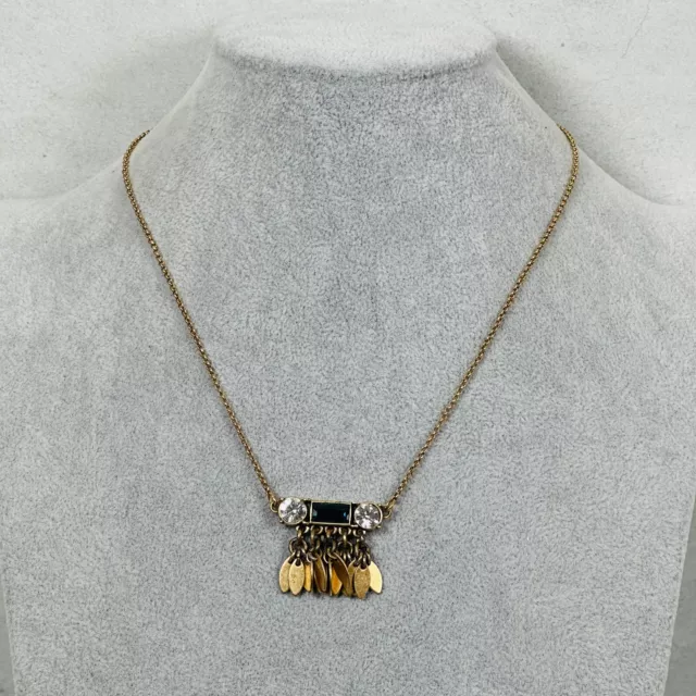 J. Crew Necklace Blue Baguette Crystal Gold Tone Fringe 18" Modern Jewelry