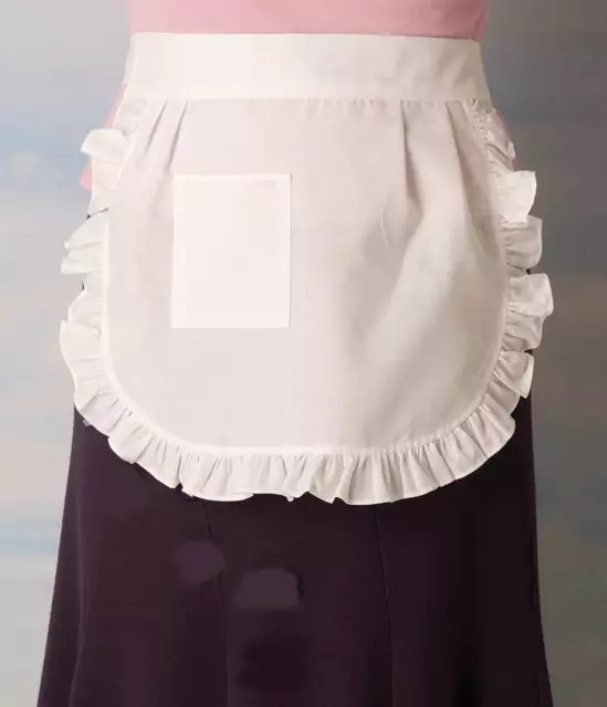 White Waitress half  Apron with Frill and Pocket Easy Care Poly / Cotton (62816)