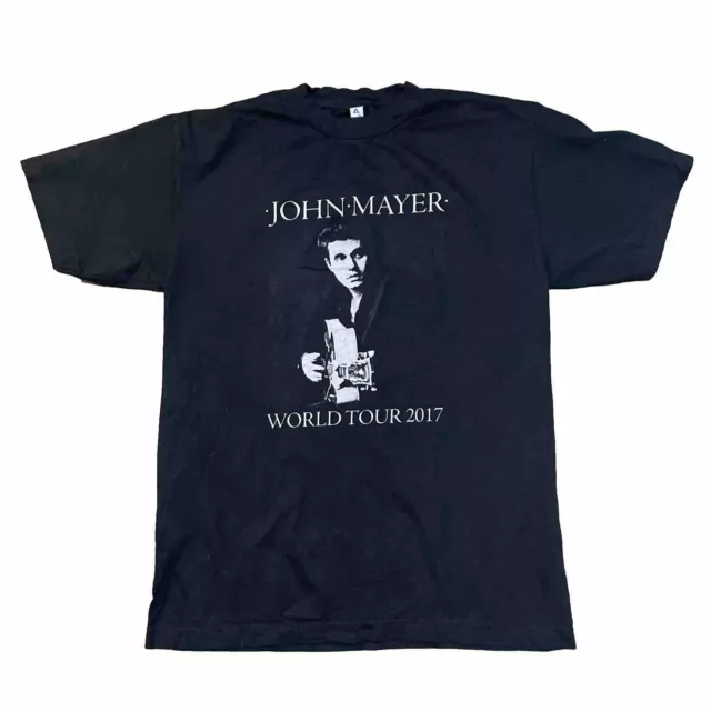 John Mayer Shirt Mens Medium Black Concert Tour Band 2017 World Graphic Print