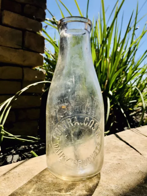 Authentic Vintage Contra Costa Dairy Products One Quart Glass Milk Bottle