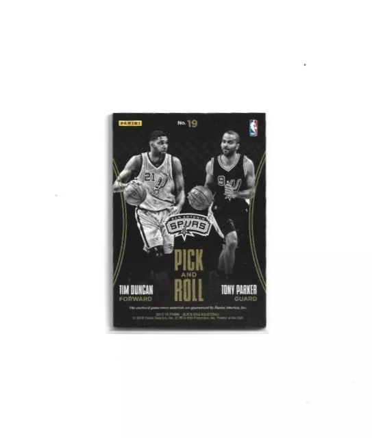 /25 DUNCAN PARKER 2015-16 Panini BLACK GOLD Pick Roll NBA Basketbal Jersey SPURS 3