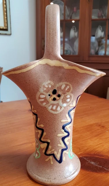 Vtg Carl Gebauer Pottery Stoneware Art Deco Nouveau Basket Vase Germany 4