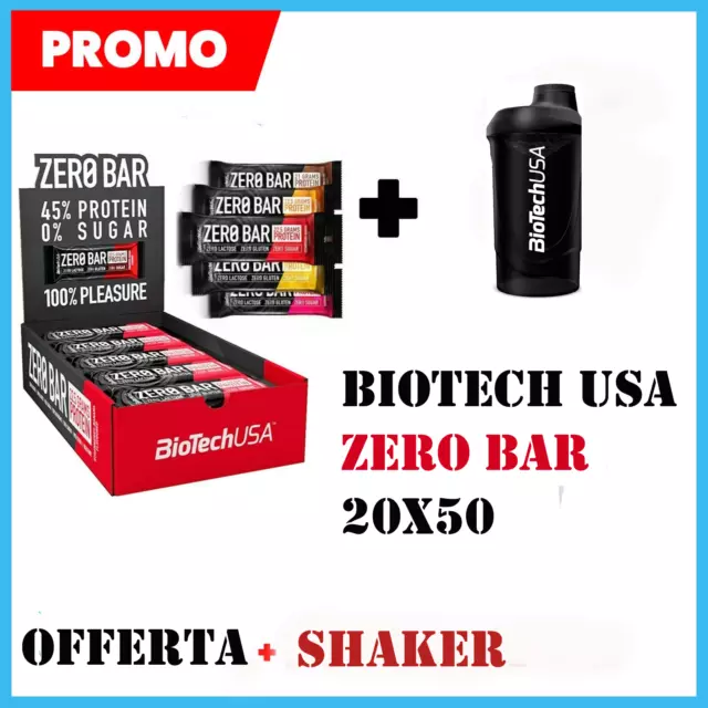 Biotech Usa BARRETTE PROTEICHE 0 ZUCCHERI Zero bar 20x50g + Shaker Omagio