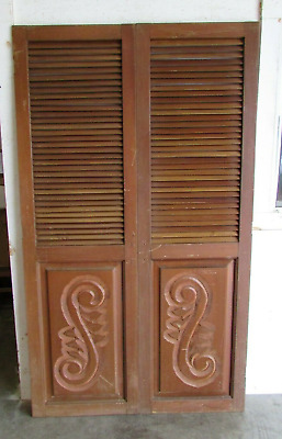 Antique Carved Pair Mexican #63-Primitive-45 x 77.5-Barn Doors-Rustic