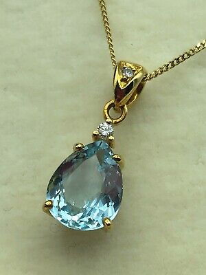 H. STERN Aquamarin 2 Diamonds 18k 750 Yellow Gold Pendant Necklace Genuine Tears