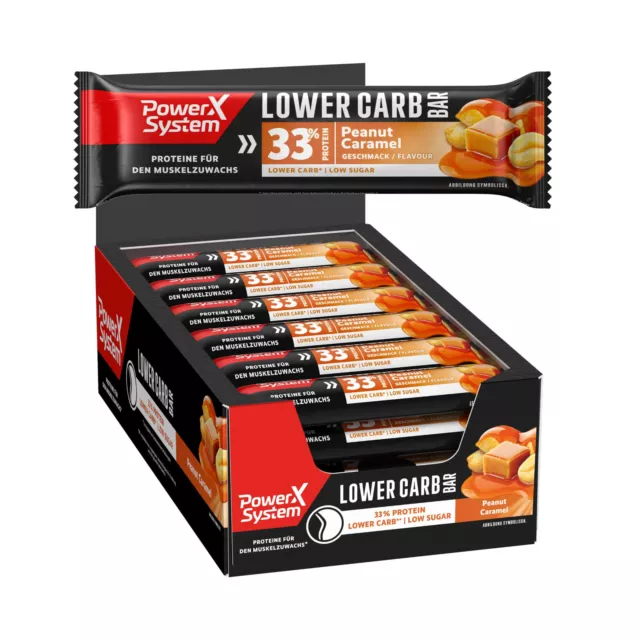 Power System Lower Carb Bar Peanut Carmael 18x45g Low Sugar High Protein Eiweiß