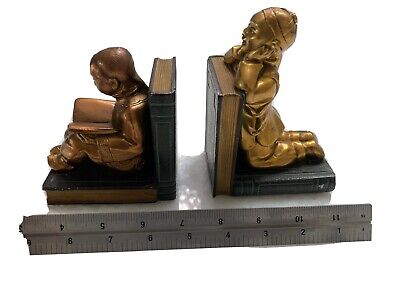 Pair of Ronson Art Metal Works Bookends Asian Chinese antique  1930s
