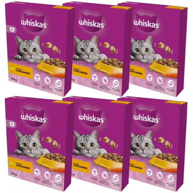 WHISKAS ADULTO CON POLLO, COMIDA SECA PARA GATOS 6x300g