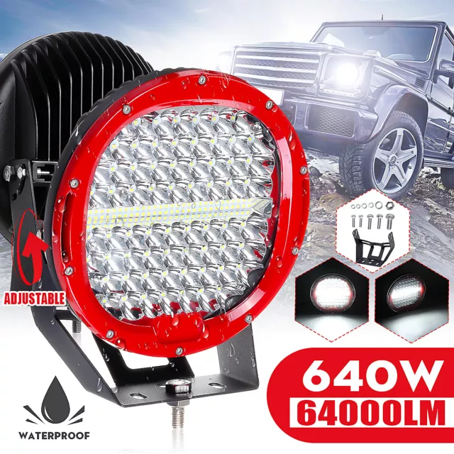 9inch Round LED Driving Light 640W Spotlight Work Lamp Offroad Truck Car -1PC