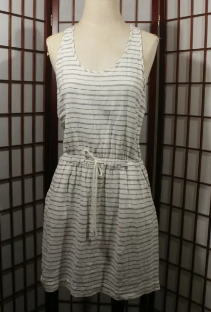 Lou & Grey Racerback Dress Size Small White Black Striped Linen Blend Sleeveless