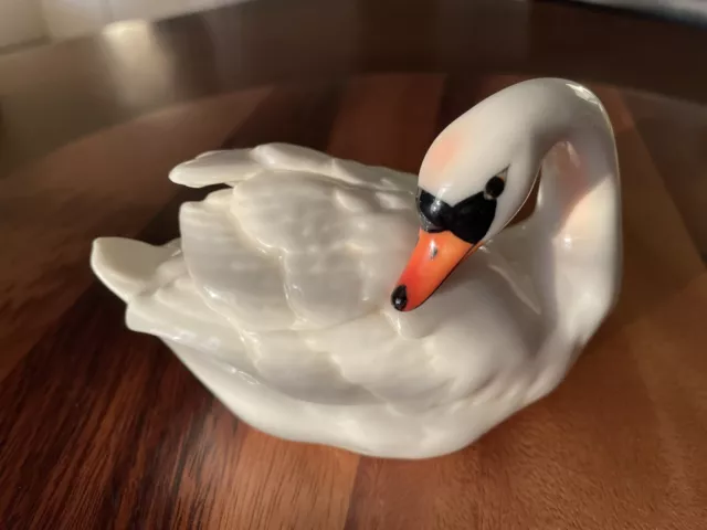 Vintage White Swan Figurine Hand Painted Face