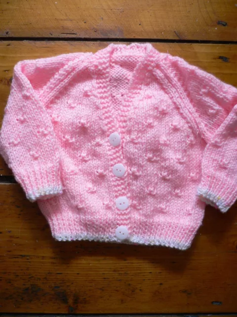 Pink Girls Hand Knitted Baby Cardigan 0-3 months 16 inch Chest