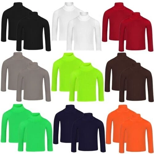 Bambini Tinta Unita Basic Manica Lunga Slim Dolcevita Camicia Set (Pack Di 2)