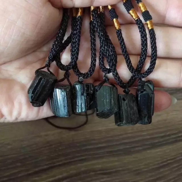Natural Black Tourmaline Stone Pendant Healing Quartz Crystal Rock Necklace Gift