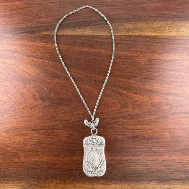 Kerr Victorian Sterling Silver Match Safe Necklace Chain Cherub Playing Mandolin Kerr Victorian Sterling Silver Match Safe Necklace Chain Cherub Playing Mandolin