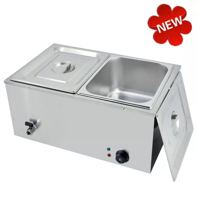 2 Pots Bain Marie Electric Wet Well Commercial Sauce Food Warmer 1/2 GN Pan Heat