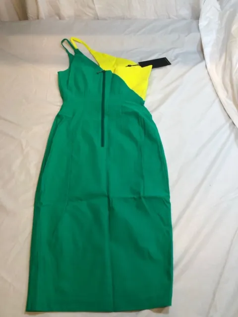 Vesper Women's Sheath Dress Green Yellow Color Block Single Shoulder Sz 12 3