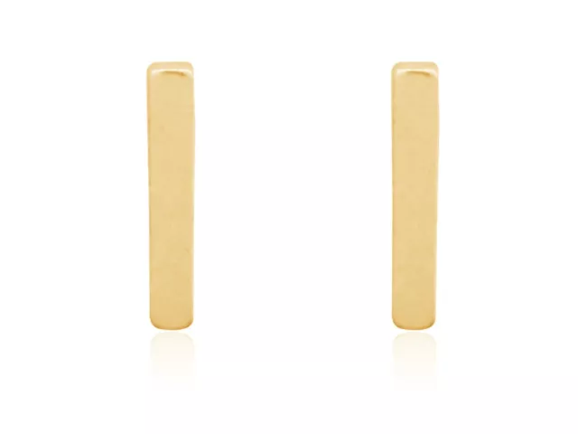 14K Yellow Gold Bar Stud I Earrings 11x1.5mm 3