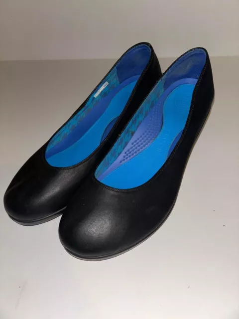 Ladies Black Leather Crocs A Leigh Closed Toe Wedge Heel Shoes Size 9