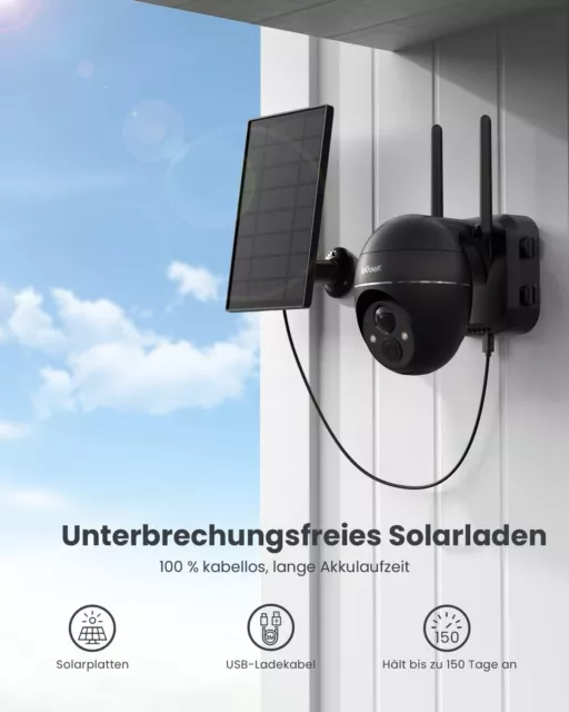 3MP WLAN Überwachungskamera Set Außen Kabellose Solar Akku Audio Kamera Pan/Tilt