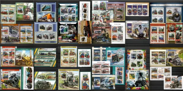 Steam locomotives trains railway Collection [3] 42 sheets 2017-2018 MNH  #CNA164