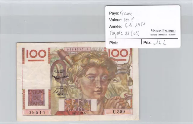 Ticket France - 100 Francs - 6.9.1951 - F.28 (29) - U.399 - N° 09517