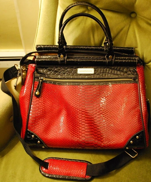 Samantha Brown RED & BLACK Lg Dowel Bag CROCO EMBOSSED Super Rare MINT CONDITION 2