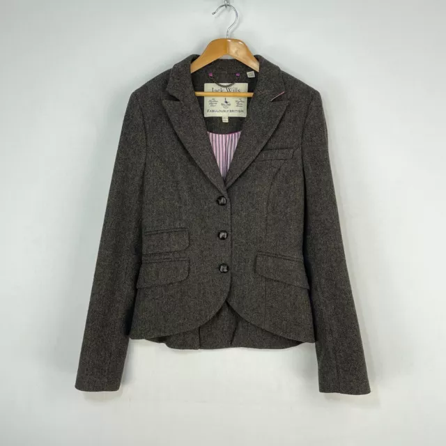 Jack Wills Tweed Jacket Womens 8 10 Brown Herringbone Country Hacking Blazer