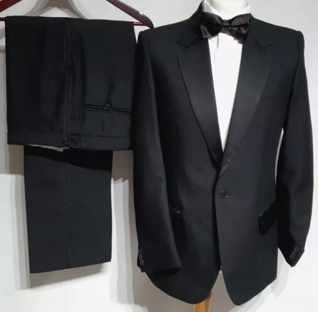 Abito da cena smoking nero C&A Canda vintage da uomo nero Ch40""R W36"" L29"" misto lana mohair