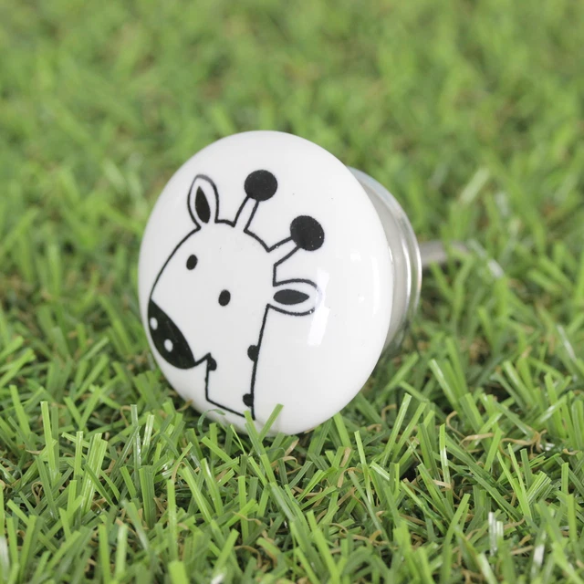 4cm Stoneware Round Drawer Cupboard Cabinet Door Knob Handle Pull Baby Giraffe