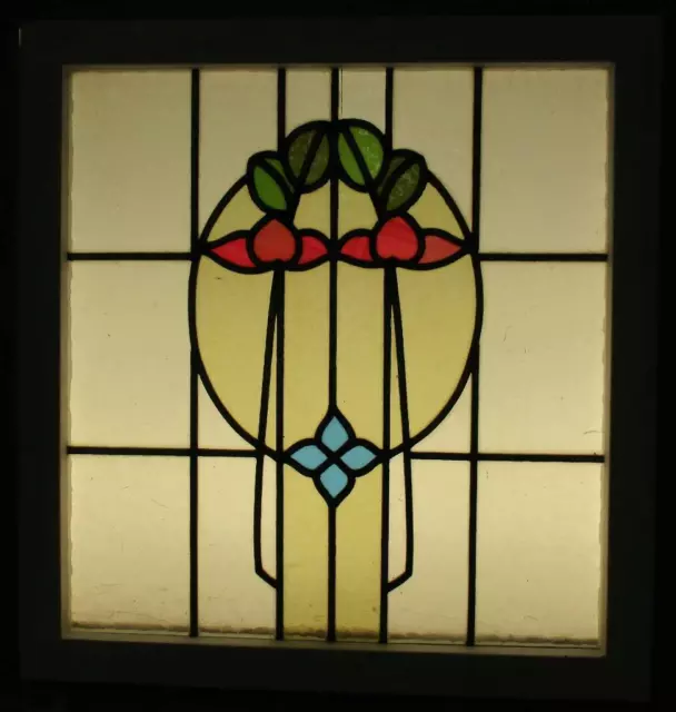 OLD ENGLISH LEADED STAINED GLASS WINDOW Pretty Floral 20.75" x 21.75"