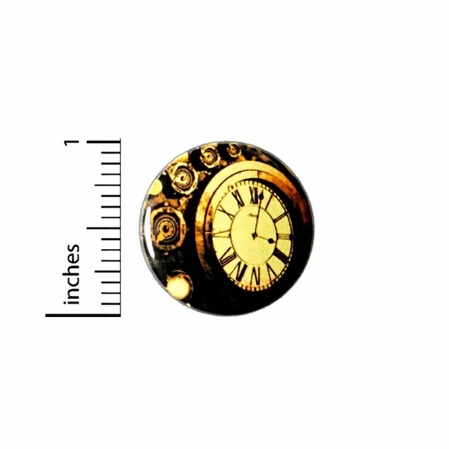 Steampunk Clock Button Backpack Jacket Lapel Pin Cosplay Vintage Style 1" 90-11