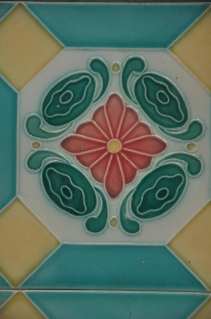 4 Pc Vintage Flower Embossed D.K Mark Design Majolica Ceramic Tiles,Japan 3
