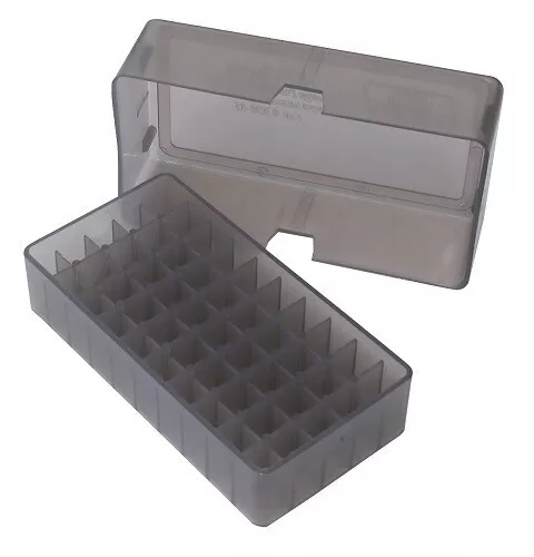 MTM Slip-Top Rifle Ammo Box - 50 Round .41 Mag to .44 Mag - Clear Smoke E-50-45-