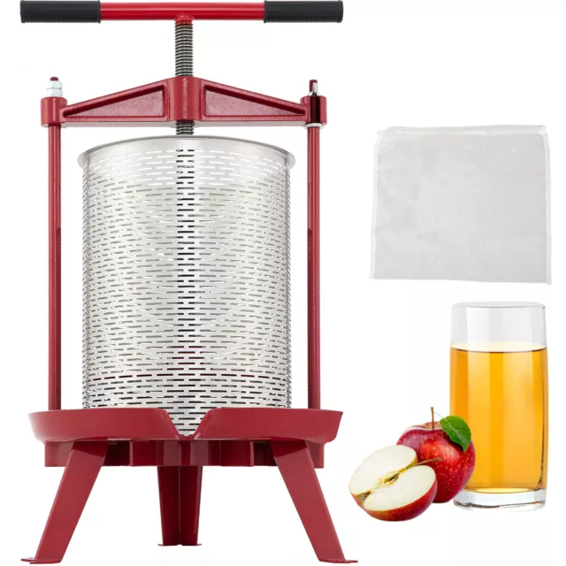 VEVOR Pressa Manuale per Vino da Frutta con Cestello 14L in Acciaio Inox a Rosso