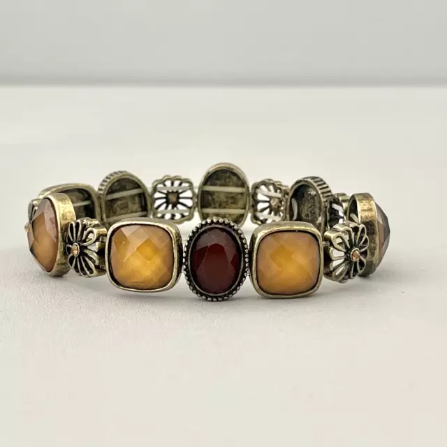 Lia Sophia Bracelet TOFFEE Boho Amber Bronze Tone Beaded Stretch Bangle 6.75" 2