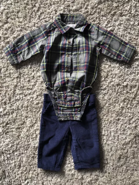 Carters 2 Piece Baby Infant Boy Pants & Flannel Button Up Shirt - Size Nb