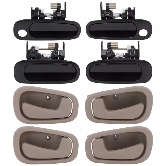 Black Outside Beige Inside Door Handles For 1998-2002 Toyota Corolla - Set of 8