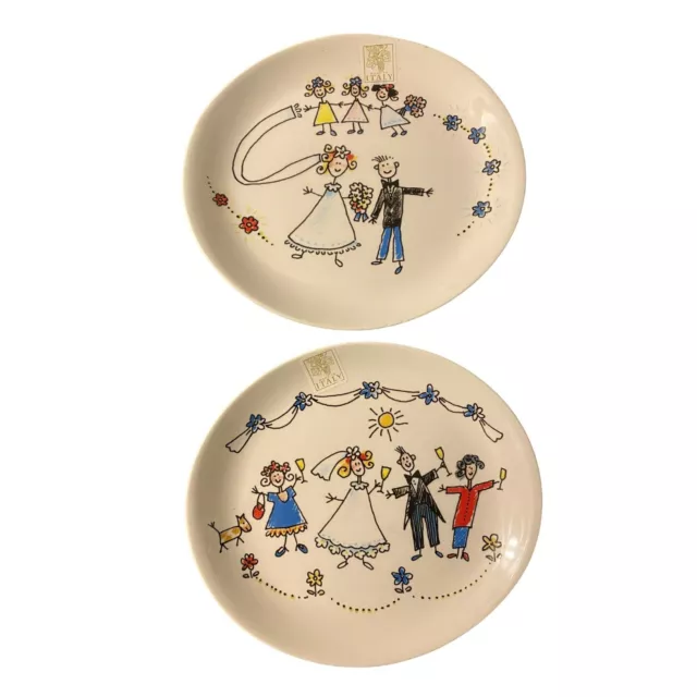 Set of 2 Effetti D'Arte Oval Luncheon Wedding Plates Ceramic Italy