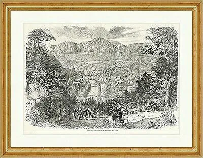 Karlsbad im Jahre 1858, von der Wilhelmshöhe Kur Holzstich E 5095 Gerahmt