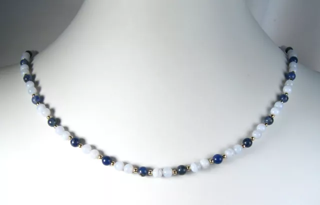 Lyns Jewelry Blue Lace Agate and Sodalite Necklace Gold 18"