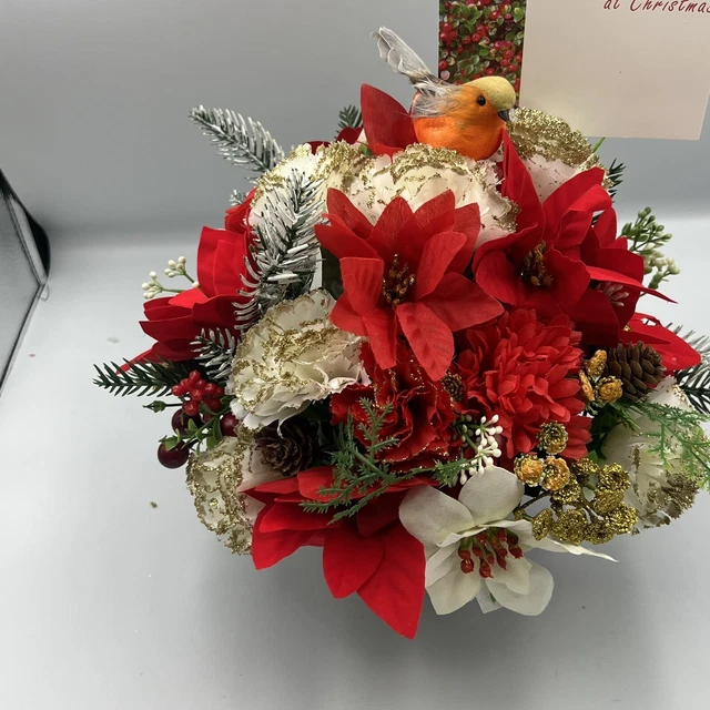 Quality Artificial Christmas  Arrangement Grave vase / Memorial / Crem Pot Red 2