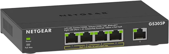 NETGEAR GS305P PoE Switch 4 Port Gigabit Ethernet LAN Switch PoE+ 63W (5 Ports P
