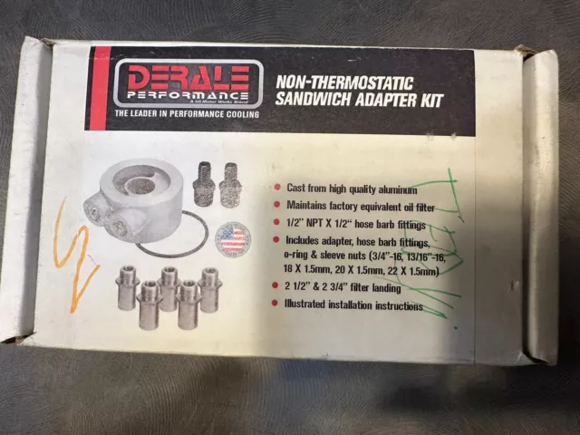 Derale Engine Oil Filter Adapter 15735; Open Box Missing  1/2” Hose Barb Fitting