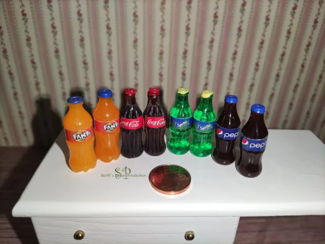 2 x Cola / Fanta / Sprite Softdrink - Miniatur für Puppenhaus, Puppenstube 1:12