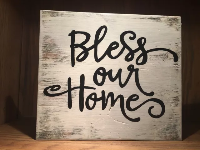 bless our home rustic Distressed Wood Sign, home decor, farmhouse style welcome
